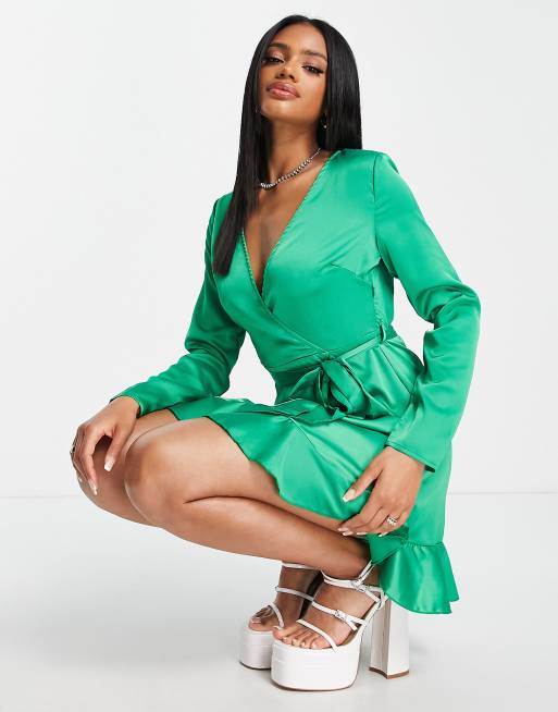 Missguided Green Satin Oversized Shirt Dress - ShopStyle