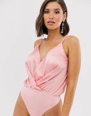 pink satin bodysuit