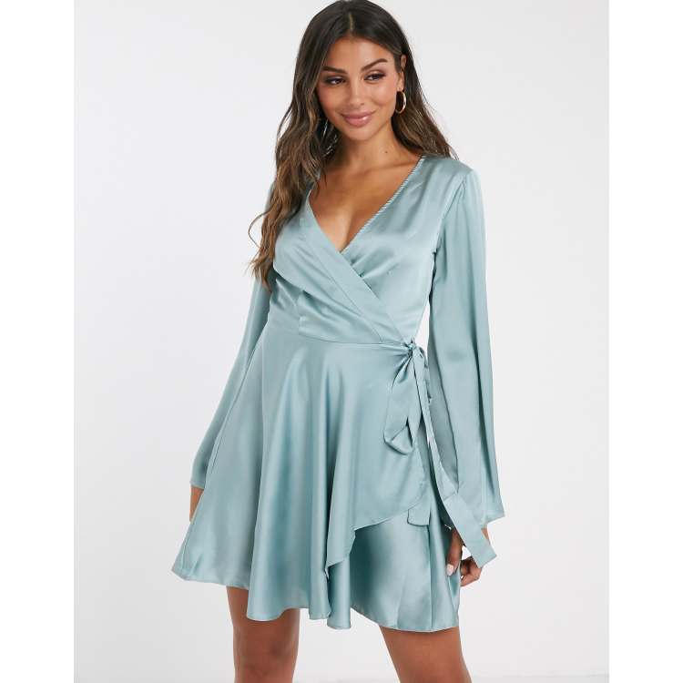 Missguided blue wrap on sale dress