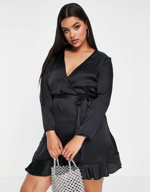 Black satin wrap dress deals missguided