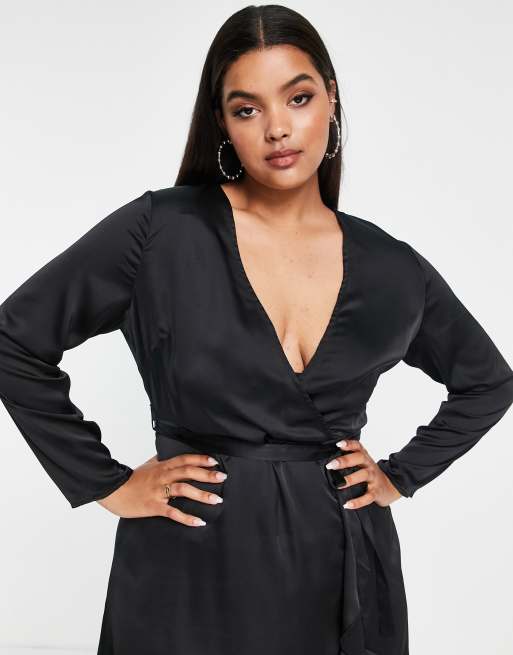 Missguided black satin dress best sale