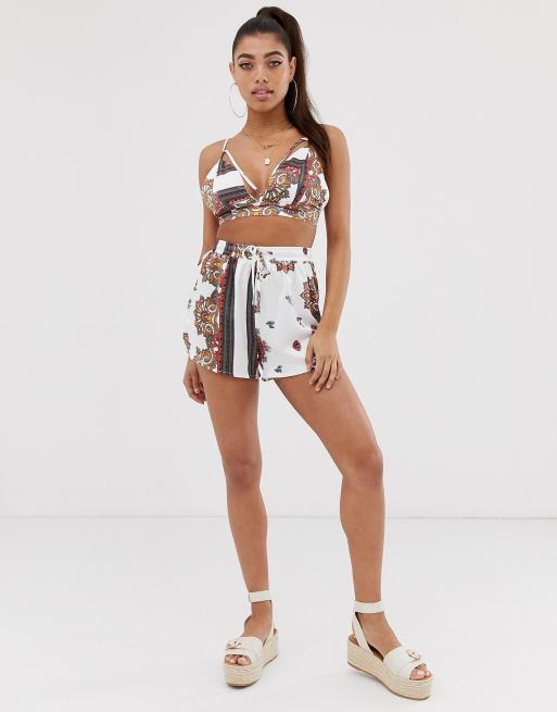 Missguided scarf print co-ord in white paisley