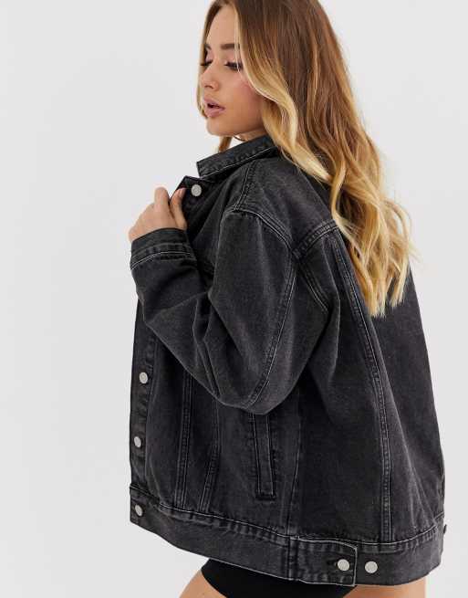 Missguided Schwarze Oversize Jeansjacke Asos