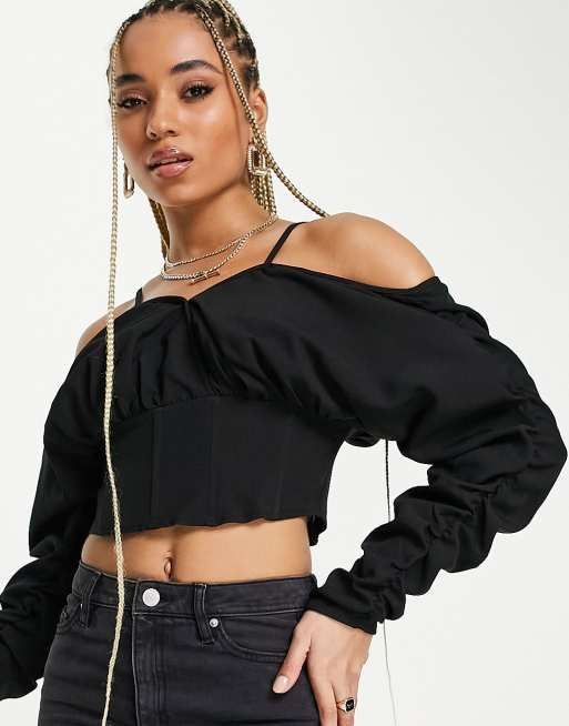 Missguided – Schwarzes Bardot-Oberteil mit Korsett-Detail, 4 von 4