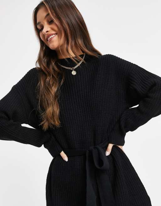 Missguided – Schwarzes Kleid mit Rollkragen und Gürtel