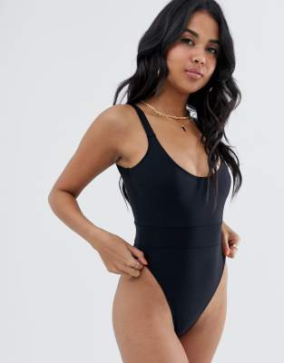 black scoop neck swimsuit