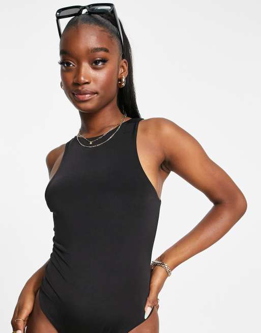 Missguided seamless racer neck bodysuit in black