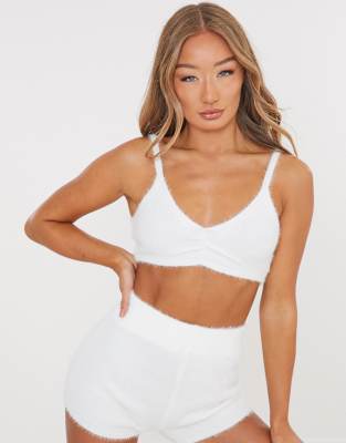 Missguided lace shorts and bralette set in white