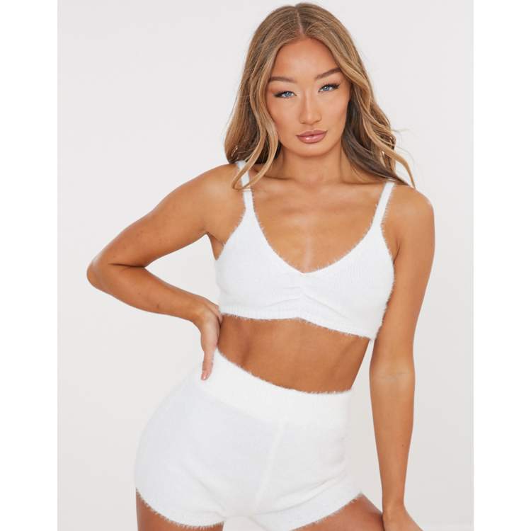 Missguided set fluffy bralette in white