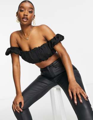 ASOS - Missguided set ruched off-the-shoulder crop top in black