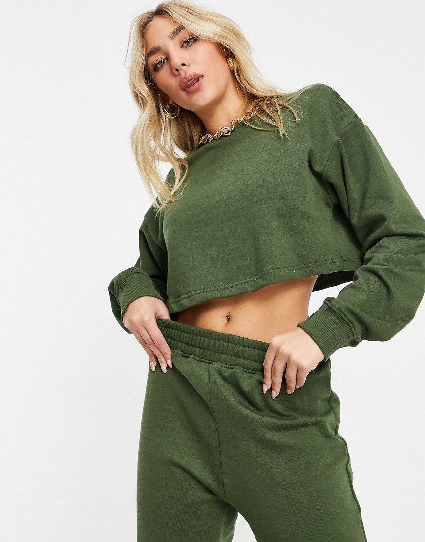 Missguided - Set van cropped sweatshirt en joggingbroek in groen