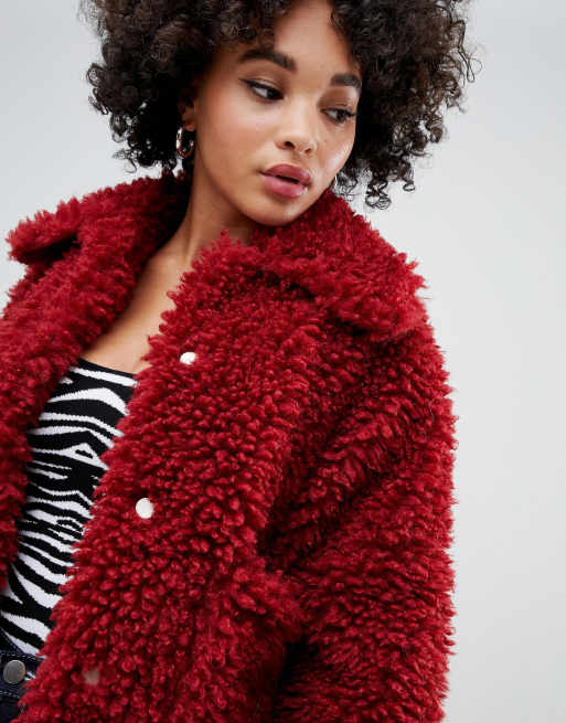 Red shearling deals jacket missguided