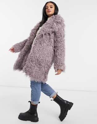 Missguided shaggy faux fur coat in purple