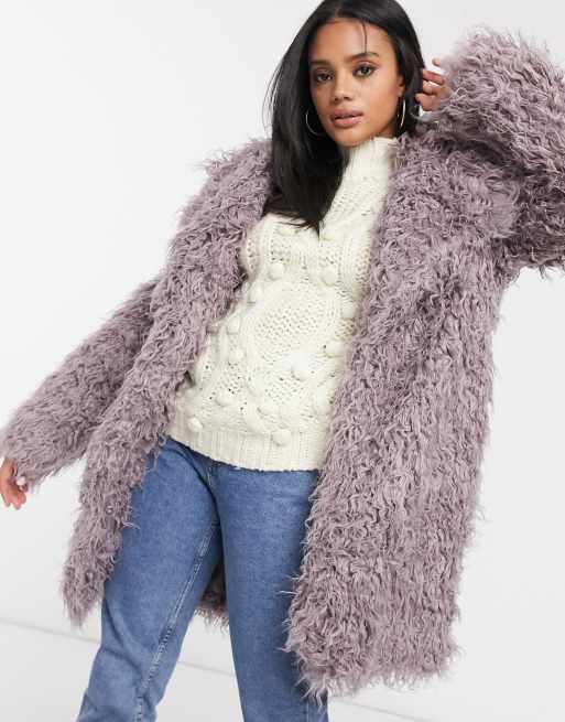 Mango shaggy faux hotsell fur coat in grey