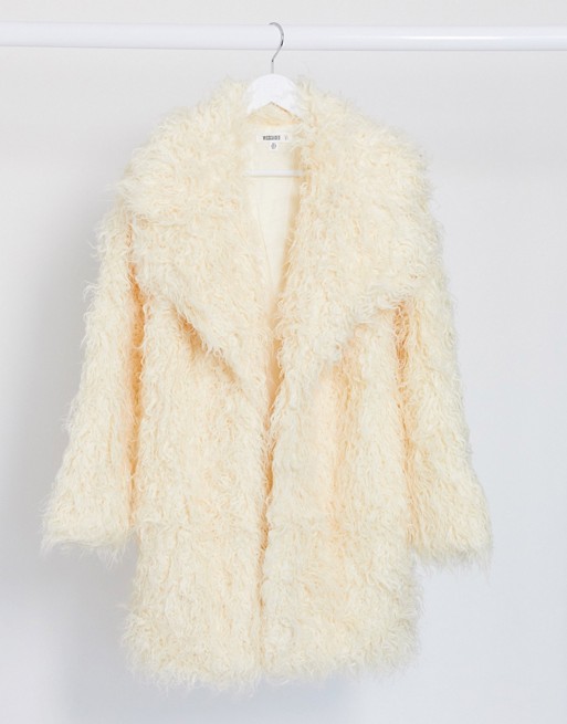 Missguided shaggy faux fur coat in white