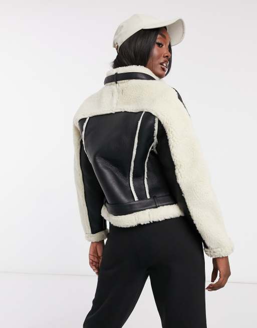 Missguided premium black online zip detail aviator jacket