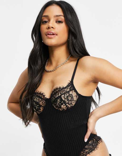 Missguided Ranisha Eyelash Lace Strappy Romper Black, $60, Missguided