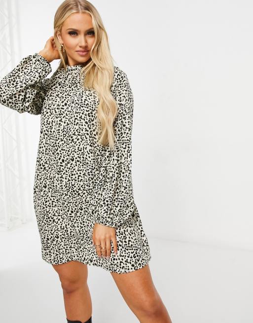 Missguided shift dress with high neck in stone leopard ASOS