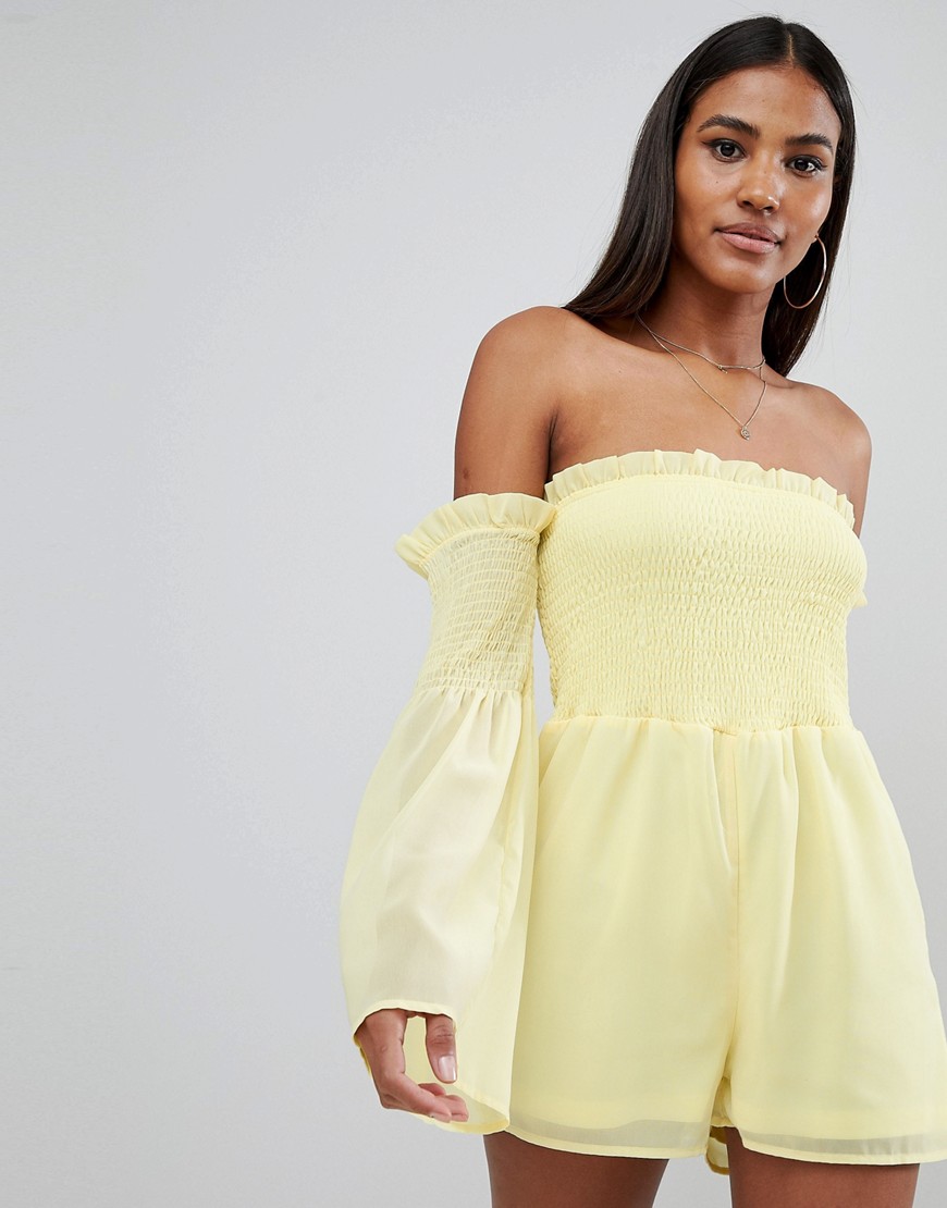 Missguided shirred playsuit-Yellow