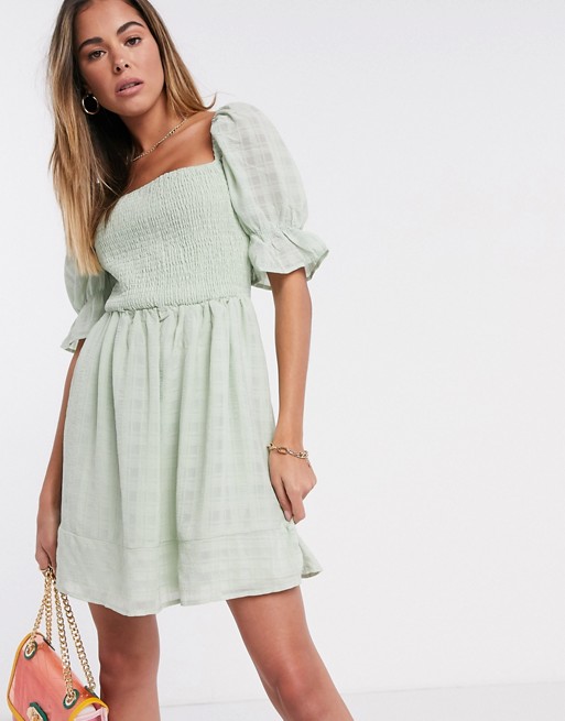 Missguided shirred textured skater dress in mint
