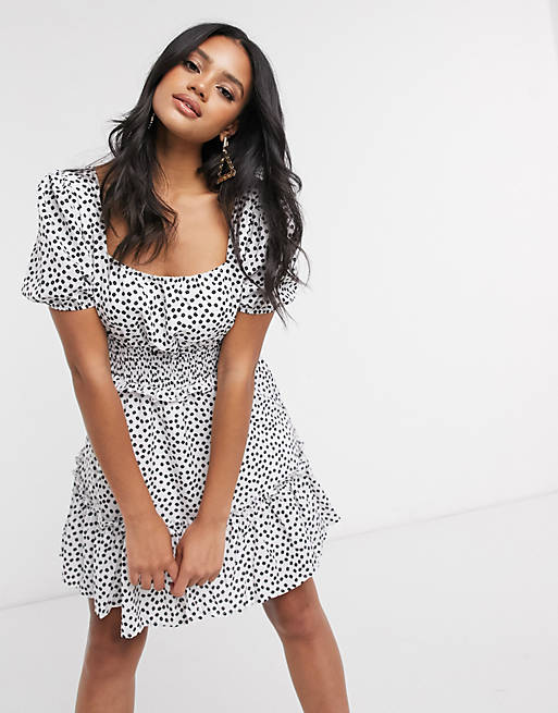 Missguided shirred waist skater dress in ditsy floral print | ASOS