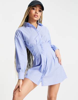 Blue white stripe dress deals missguided