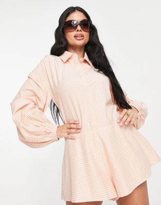 Missguided shirt playsuit in peach gingham