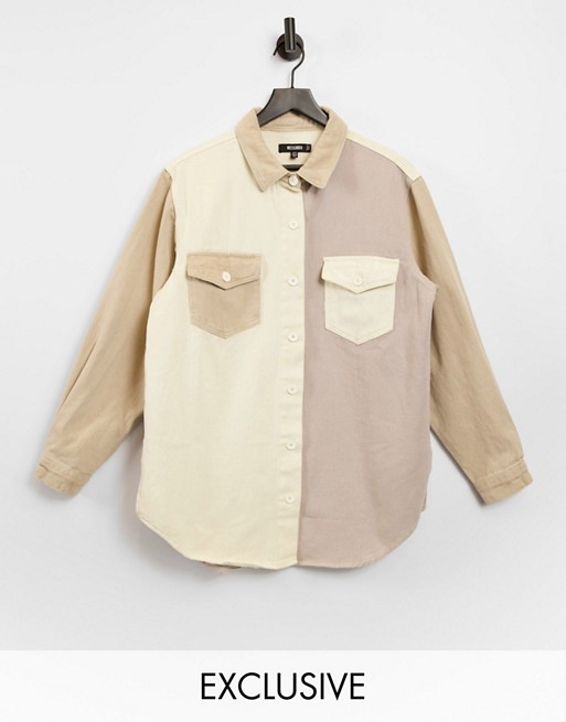 Missguided shirt with contrast panels in beige