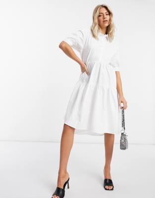 Missguided Missguided short sleeve extreme oversized shirt smock dress-White