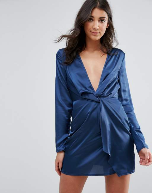 Missguided Silky Plunge Wrap Dress Asos