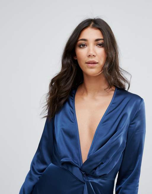 Missguided silky wrap dress sale