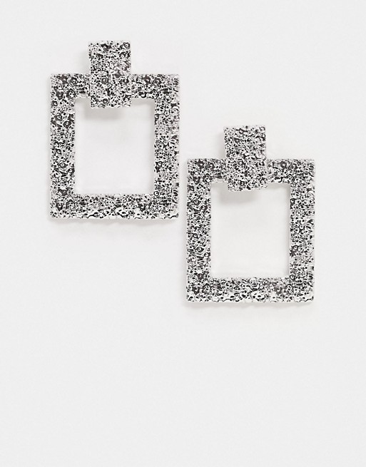 Missguided silver textured square earrings