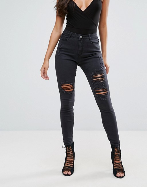 Missguided Sinner High Waisted Authentic Ripped Skinny Jeans