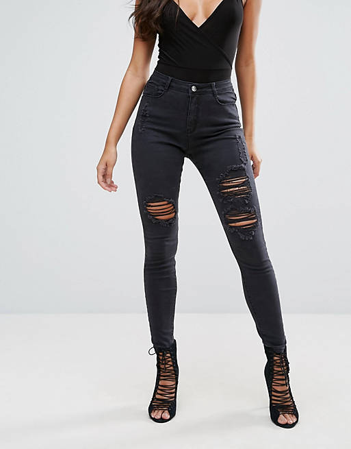 Missguided Sinner High Waisted Authentic Ripped Skinny Jeans | ASOS