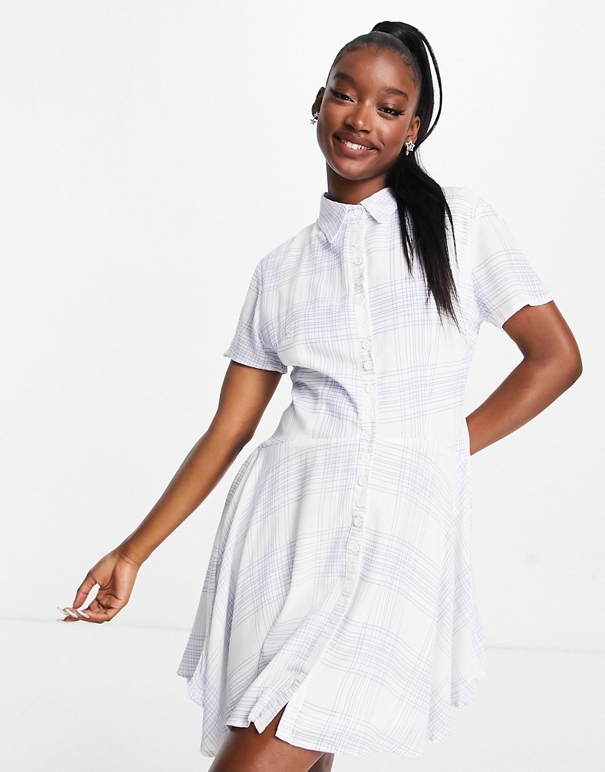 Missguided skate shirt dress with button front in blue check-Blues