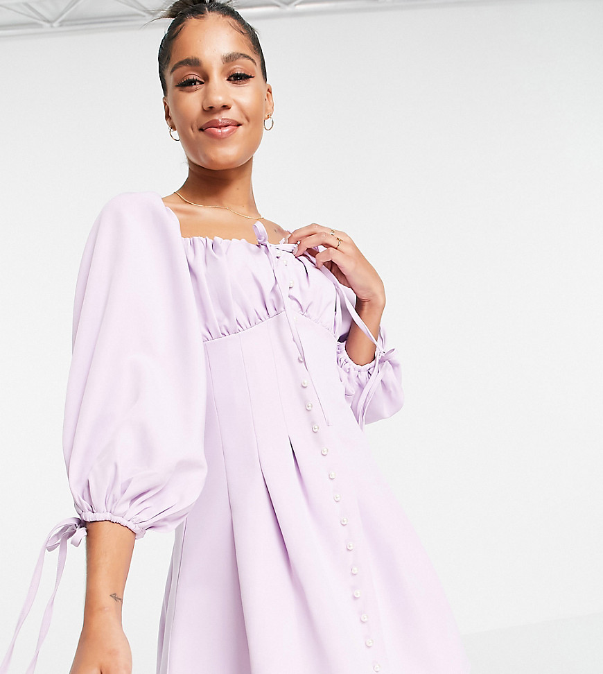 Missguided skater dress with balloon sleeve in lilac-Purple