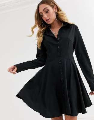 long sleeve black skater skirt dress