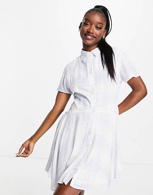  Missguided skater shirt dress with button front in blue check 