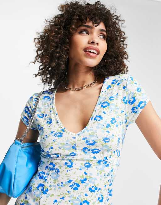 Missguided - Skaterjurk met V-hals en bloemen in wit , 3 van 4