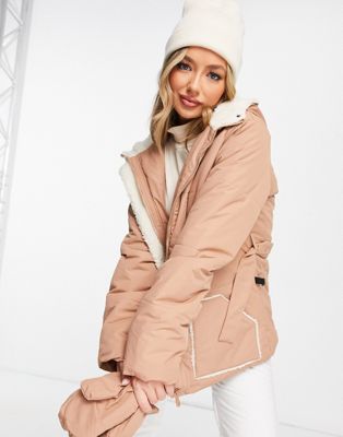 MISSGUIDED red ski jacket with mittens and bumbag – winter sports