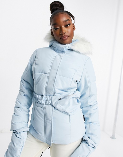 Missguided Ski jacket with matching mittens and bumbag in blue