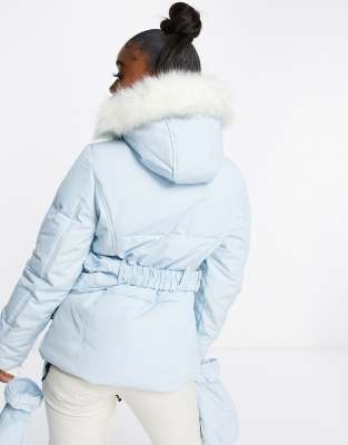 Missguided Ski jacket with matching mittens and bumbag in blue