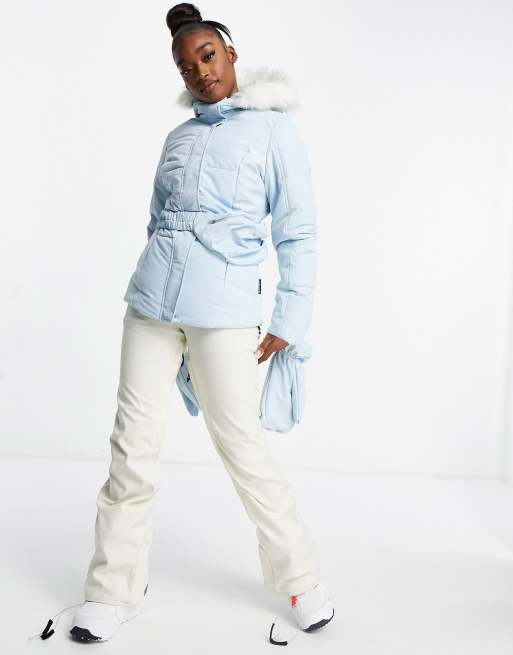 Missguided Ski jacket with matching mittens and bumbag in blue