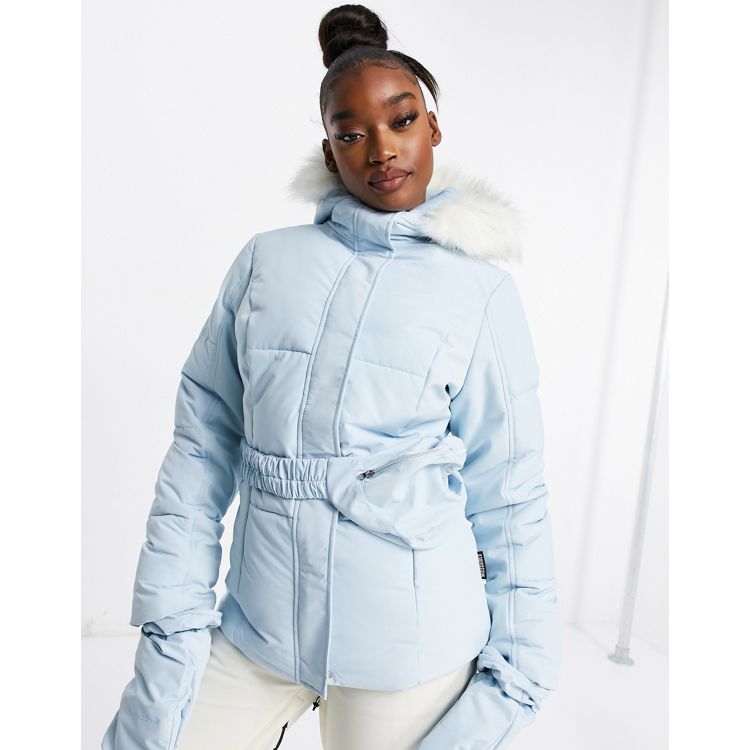 Missguided Ski jacket with matching mittens and fanny pack in blue