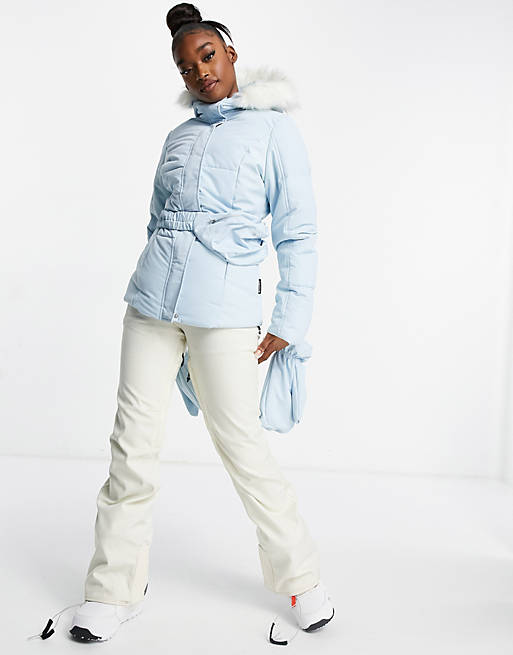 Missguided Ski jacket with matching mittens and fanny pack in blue