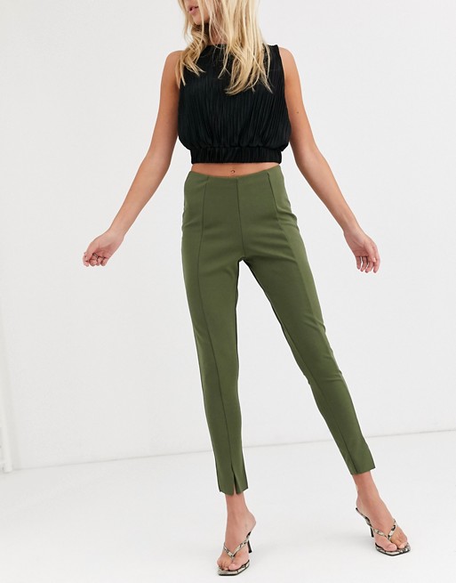 Missguided skinny fit cigarette trousers in khaki