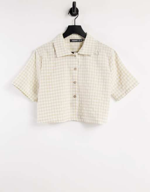 Missguided - Cremehvidt sæt med skjorte & shorts i gingham-tern, 2 af 2