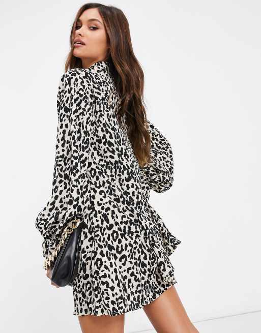 Missguided - Skjortekjole med flæseærme-detalje i leopardprint, 2 af 4