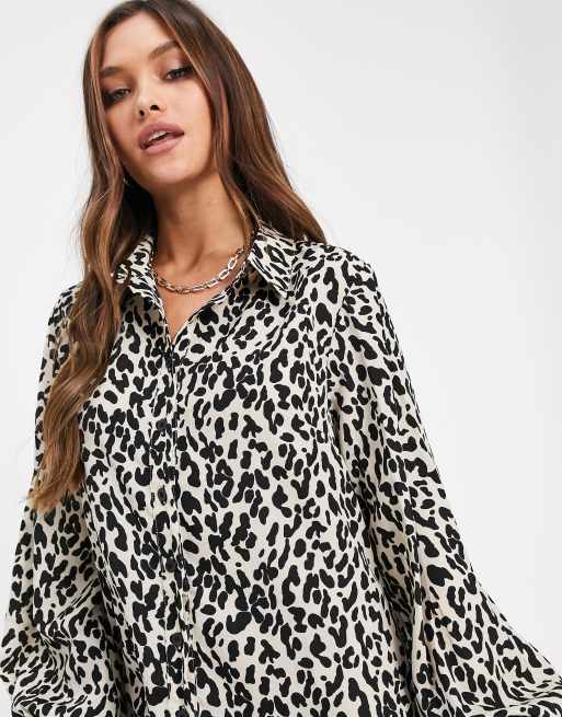 Missguided – Skjortklänning med volangärm och leopardmönster, 3 av 4