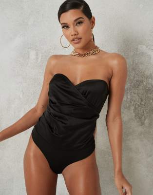 black satin body suit